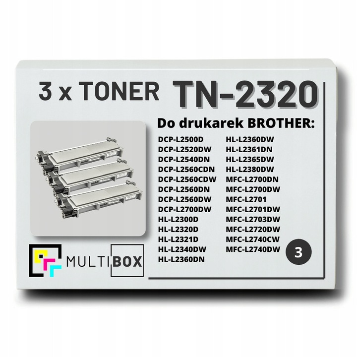 3 db TN-2320 Multibox toner készlet, fekete, 2600 oldal/darab, Brother nyomtatókhoz