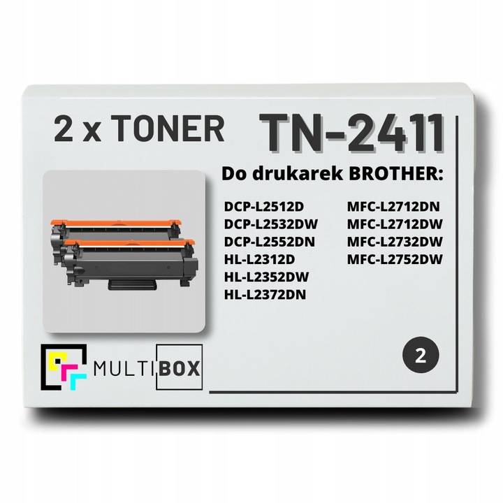 Kompatibilis toner 2 x TN-2411 Multibox fekete Brother nyomtatókhoz, 2400 oldal, szett