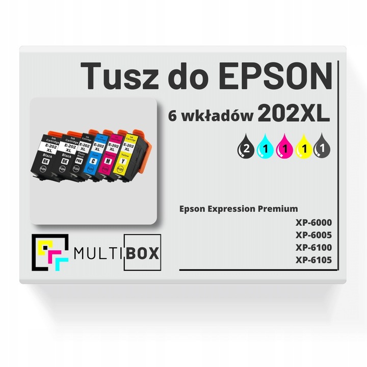 6 darab 202XL tintapatron szett Epson XP-6000 XP-6100 nyomtatóhoz, 2x fekete, 1x cián, 1x magenta, 1x sárga, 1x fotó fekete