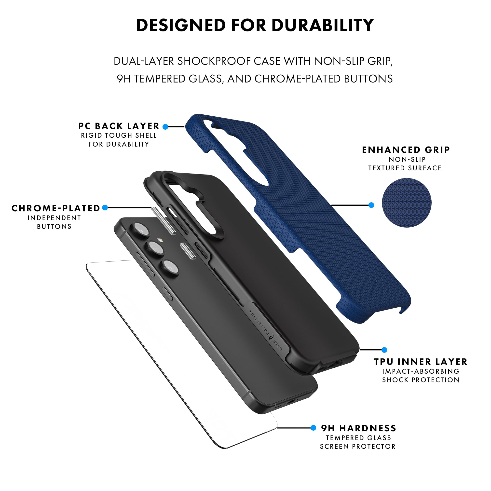 Husa Compatibila cu Samsung S24 FE cu 2X Folie Protectie, Dublu Strat, Negru