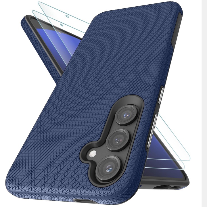 Husa Compatibila cu Samsung S24 FE cu 2X Folie Protectie, Dublu Strat, Negru