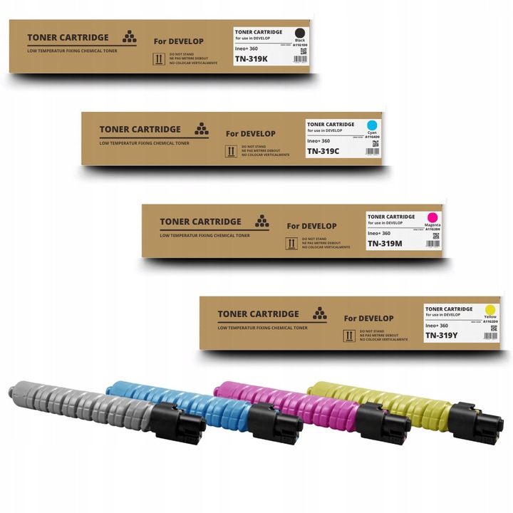 4 db TN-319 toner készlet Develop Ineo+ 360-hoz, CMYK, 29000 oldal fekete, 26000 oldal színes