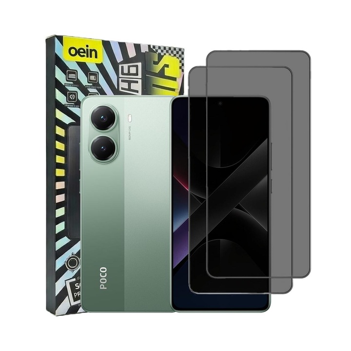 Set 2 Folii Sticla Privacy pentru Poco X7 Pro, Oein, Sticla Securizata 9H+, Acoperire Completa, Anti-Amprenta, Negru
