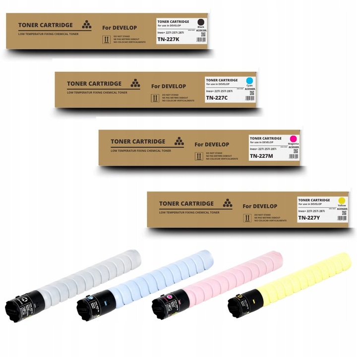 4 darab TN-227 kompatibilis toner készlet Develop nyomtatókhoz, CMYK, 24000 oldal, fekete, kék, magenta, sárga
