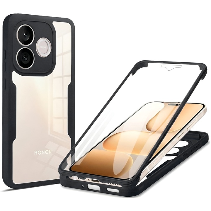 360-as készlet: Integrált fóliás tok Honor 600 Lite-hoz 360 fokos védelem elöl / hátul - fekete