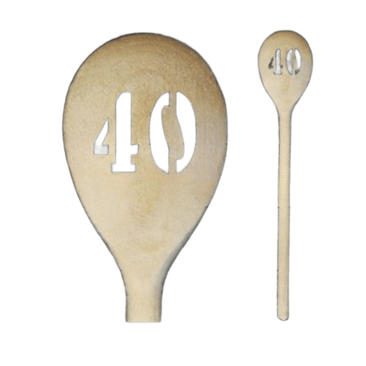 Lingură din lemn personalizată cu cifra 40, 30 cm, natural, cadou aniversar