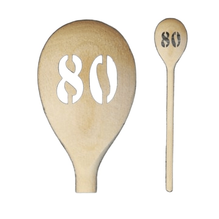 Lingură din lemn cu cifra 80, 30 cm, cadou aniversar artizanal