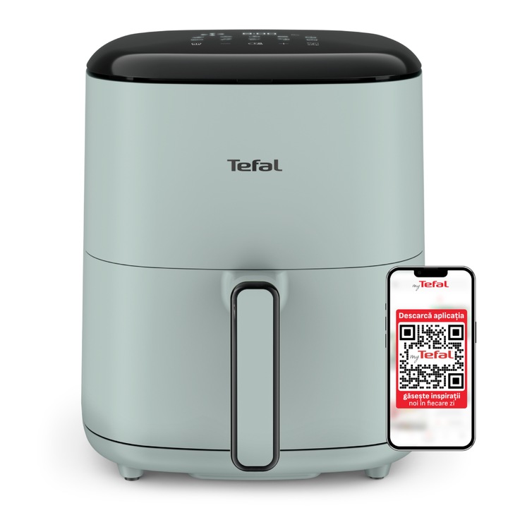 Friteuza cu aer cald Tefal Easy Fry POP EY2454E0 air fryer, 1500 W, 5 L, 10 programe automate, temperatura ajustabila, invelis antiaderent, ecran LCD, oprire automata, verde eucalipt