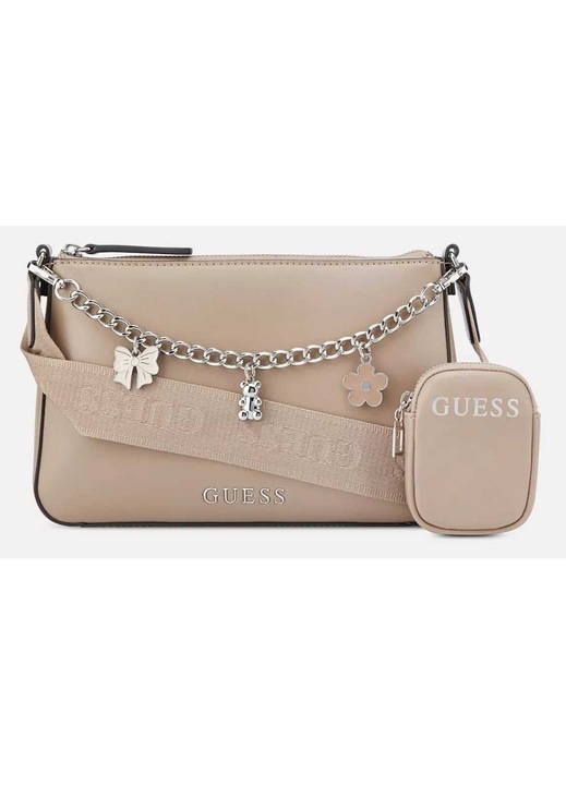 Crossbody táska, Guess, Fiora Charm, barna, szintetikus bőr, 24x6x14.5 cm