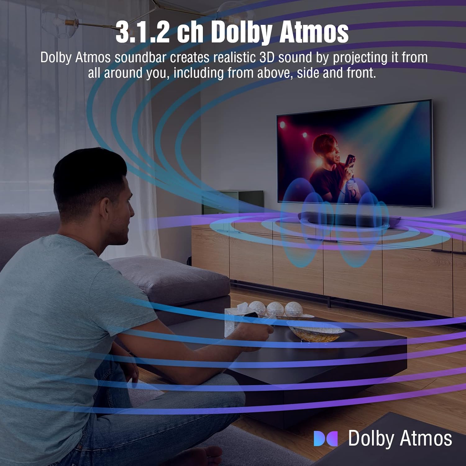 OXS S5 – soundbar 3.1.2 canale cu Dolby Atmos, subwoofer integrat, bas flexibil, imbunatatire a dialogului, Bluetooth 5.0 si conectivitate HDMI eARC, 5 moduri EQ, suport 4K HDR passthrough, sistem audio pentru home cinema