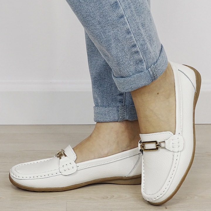 Mocasini albi de tip loafers din piele naturala 0511 01 20037, Alb