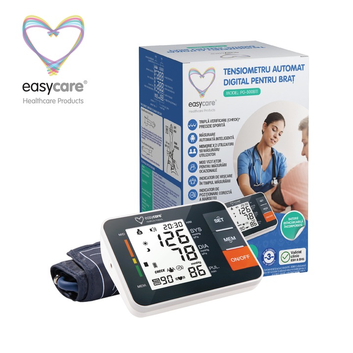 Tensiometru digital automat de brat EASYCARE PG-800B11 - baterie reincarcabila incorporata