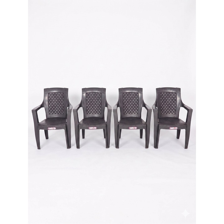 Set 4 Scaune de Gradina, Terasa, Fabricate din Plastic, Efes Old, Culoare Antracit, Greutatea maxima 130 Kg
