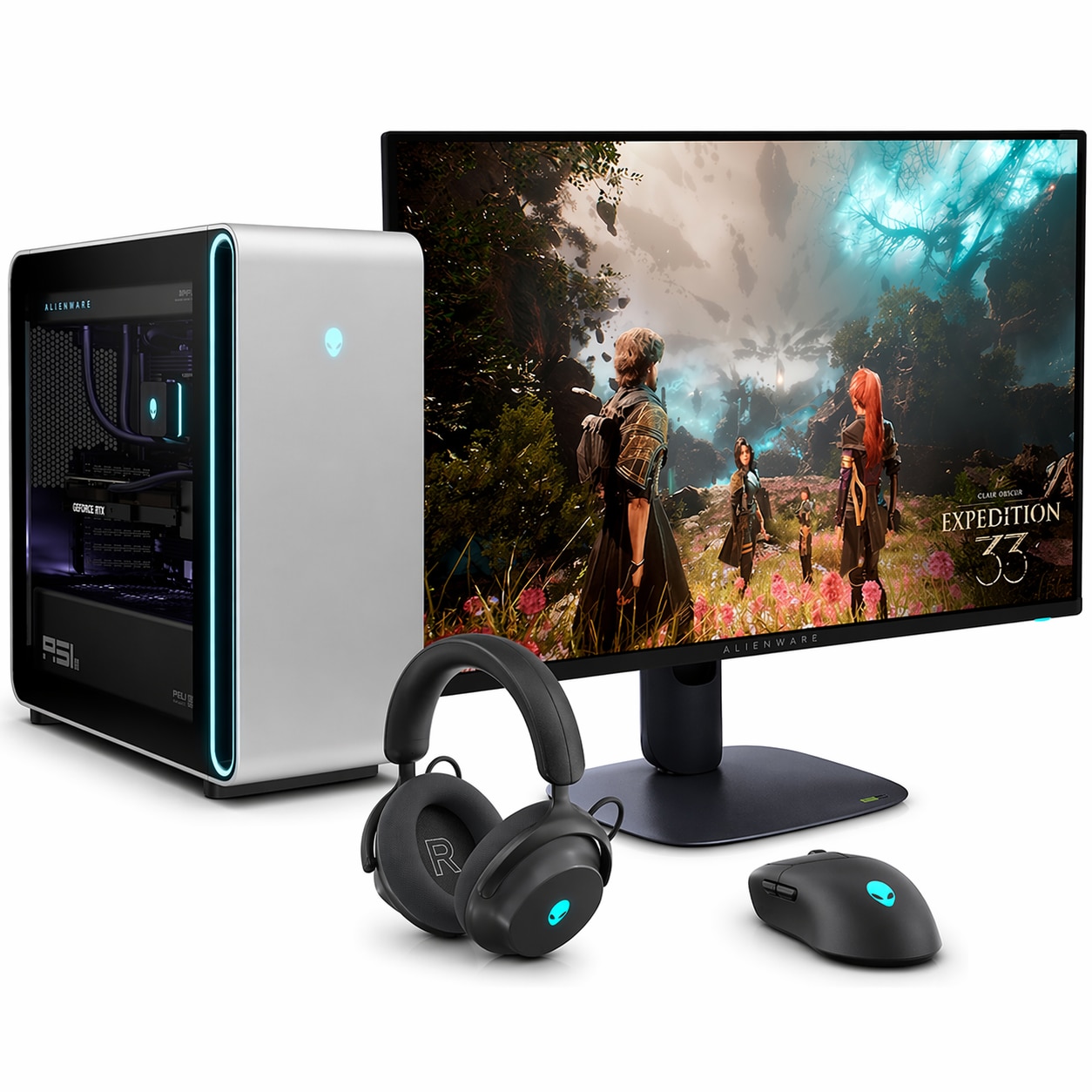 Set Gaming Setup Dell Alienware: Desktop RTX 5070, Intel Ultra 7, 32GB ...