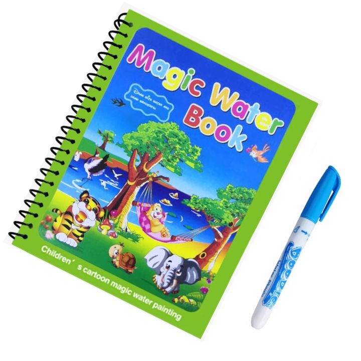 Macvi Magic Book újrafelhasználható színezőkönyv, 8 oldal, állatos tematika, élénk színek, 3 év feletti gyermekeknek