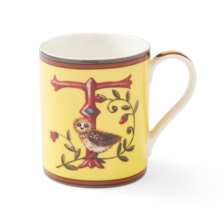 Spode Kit Kemp Alphabet bögre, 340 ml, alfabetikus mintával, porcelán, fehér és sokszínű