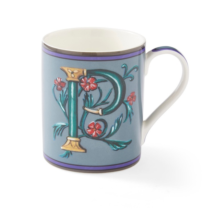 Spode Kit Kemp bögre 340ml, ábécé mintával, porcelán, kék