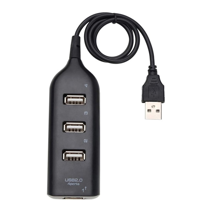 FooFoony USB 2.0 adatátviteli elosztó, 4 portos, fekete, 480MBPS