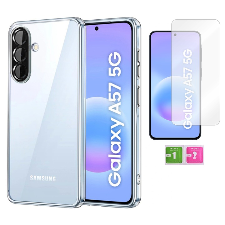 Etui transparent 2mm pentru Samsung Galaxy A57 5G + sticla 9H, MARTECH