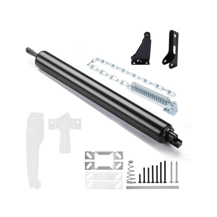 Kit inchizator usa pentru plase de tantari si usi de furtuna, metal, negru, set cu buton de impingere