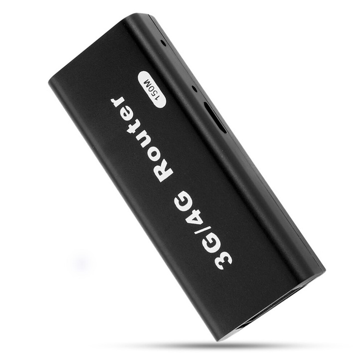 3G/4G WiFi router, USB és RJ45 portok, hordozható, 2412-2483 MHz frekvencia, fekete színű
