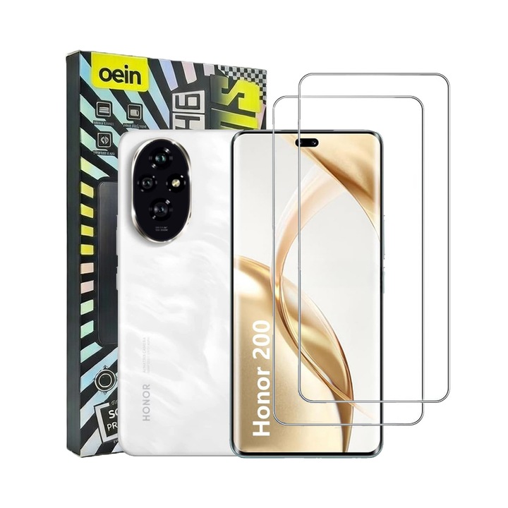 Set 2 Folie Sticla pentru Honor 200 Oein® – Sticla Securizata 9H+, Claritate Super HD, Tratament Oleofob Electronic, Anti-Amprenta, Sensibilitate Touch Avansata, Acoperire Completa Compatibila cu Husa