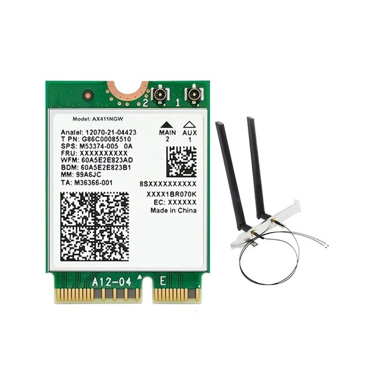 Адаптер WiFi AX411, 2x8DB антена, Tri-Band, 5374Mbps, за лаптоп/настолен компютър, Win10/11-64Bit