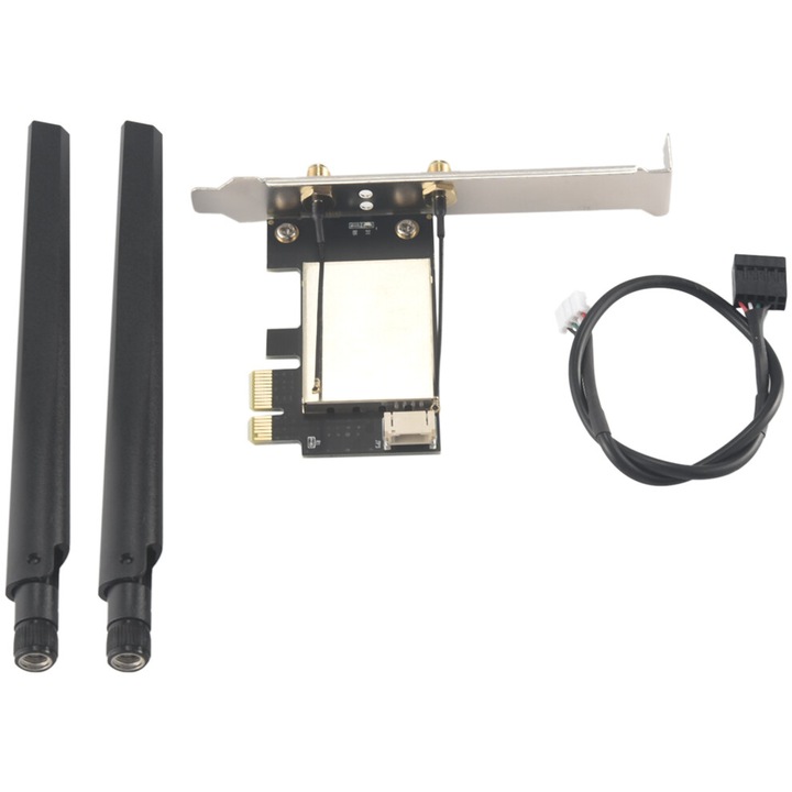 Безжичен адаптер PCIe M.2/NGFF, комплект с двубандови антени, черен
