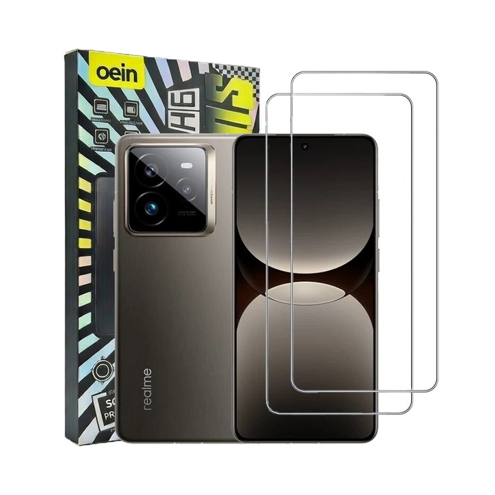 Комплект от 2 стъклени фолиа за Realme GT7 pro Oein® – Закалено стъкло 9H+, Super HD яснота, Олеофобно електронно покритие, Против отпечатъци, Усъвършенствана чувствителност на допир, Пълно покритие, съвместимо с калъф