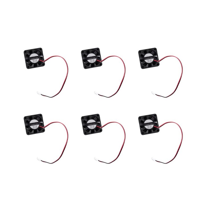 6 db DC PC ventilátor készlet, 12V 0.1A, 40x40x10mm, fekete, 2 tűs