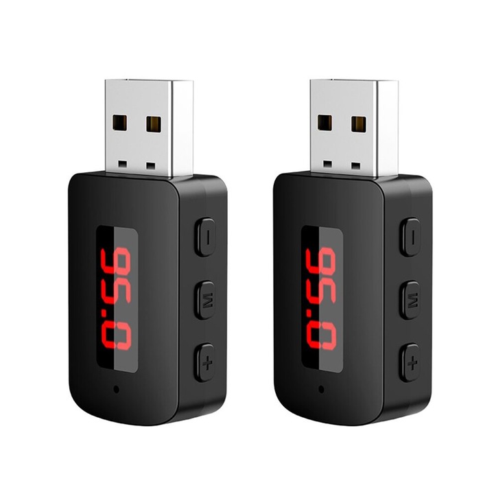 Set 2 adaptoare FM USB pentru masina, 5.4, wireless, negru