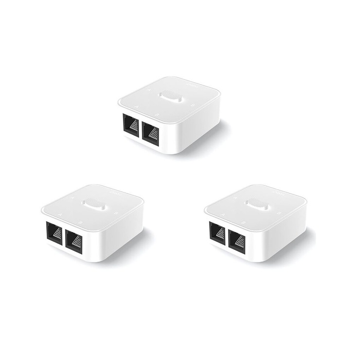 RJ45 превключвател 2-в-1, 1000 Mbps, бял, комплект от 3 броя