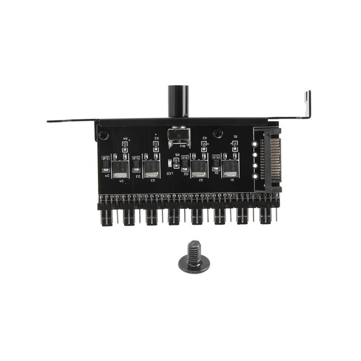 PC ventilátor fordulatszám szabályzó, 8 csatornás, fekete, 12V, számítógépházhoz