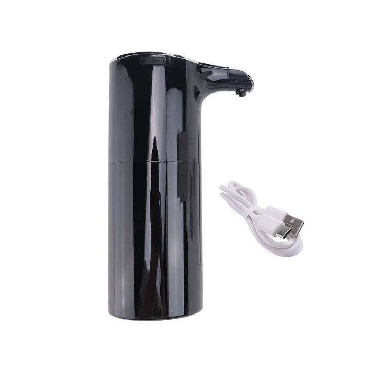 Automata szappanadagoló, 450 ml kapacitás, fekete, USB újratölthető, érintésmentes