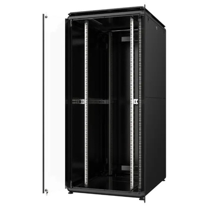 19" 36U rack szekrény 800x1776x1000mm fekete, összeszerelve, dupla alumínium/üveg ajtó, Mirsan MR.GTV36U81.01