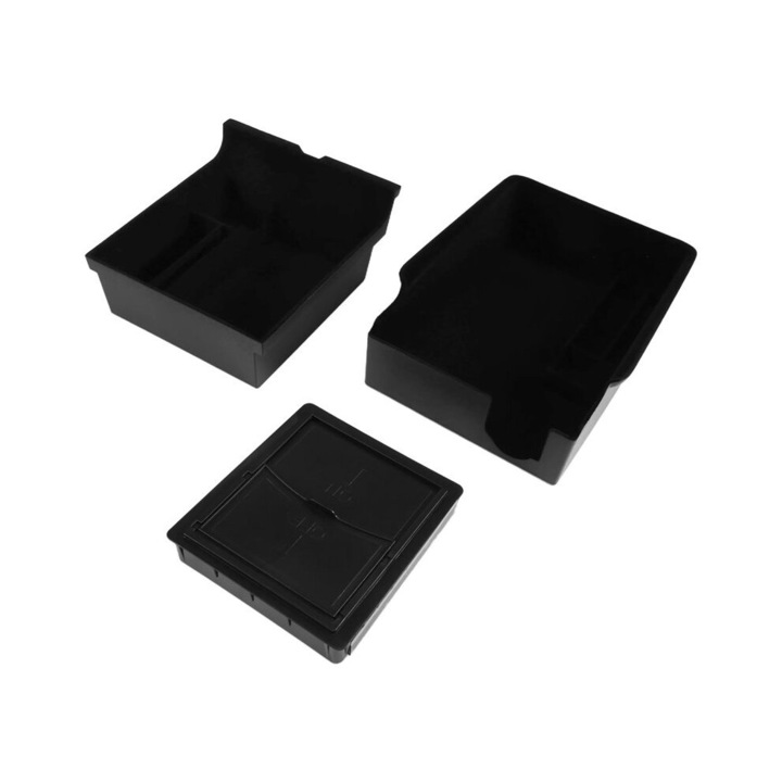 3 részes középkonzol rendszerező készlet Model 3/Y-hoz, fekete, ABS-ből, fiókos kialakítás