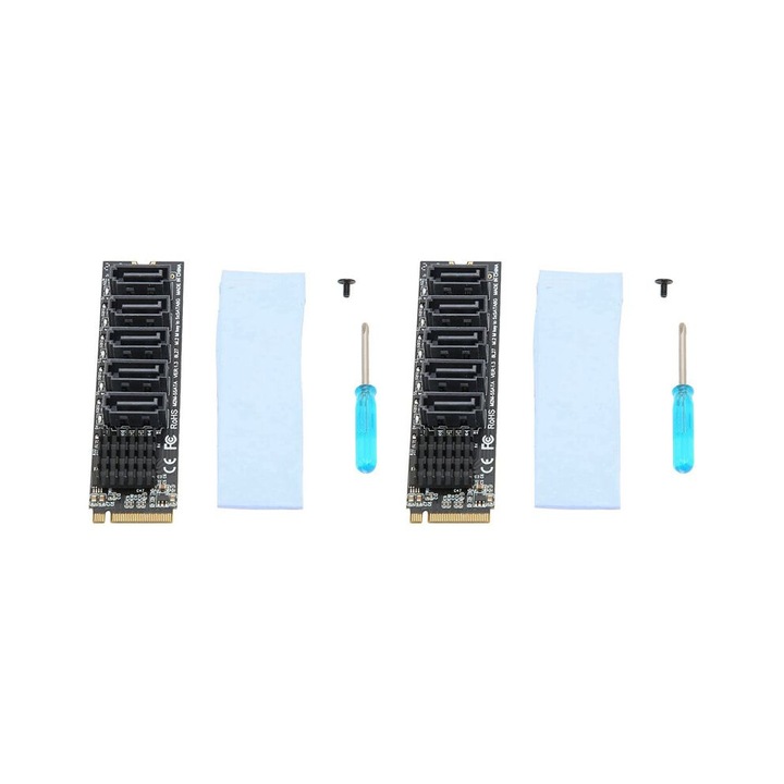 Set adaptor M.2 la SATA3.0, 2 bucati, 16Gbps, 5 conectori SATA3.0, negru