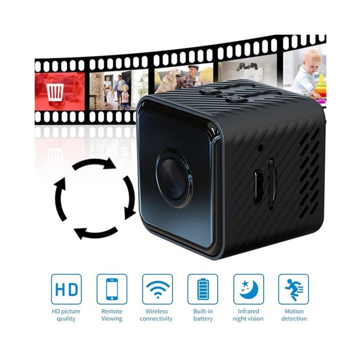 WiFi камера за наблюдение 1080P, нощно виждане, детекция на движение, черна