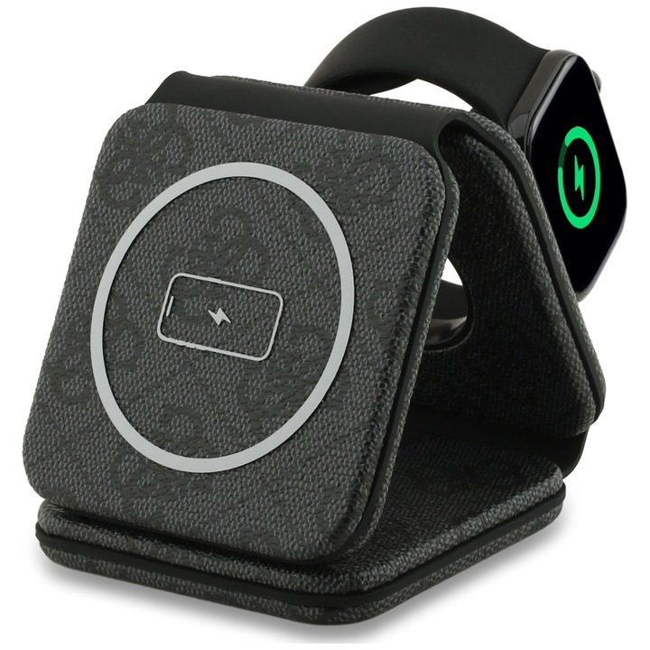 Vezeték nélküli töltő 3 az 1-ben Guess 4G, fekete, USB-C, 15W