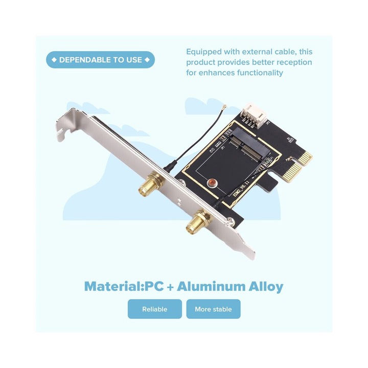 Безжични адаптери, M.2 към PCIe, 2 външни антени, 12x8см, многоцветен