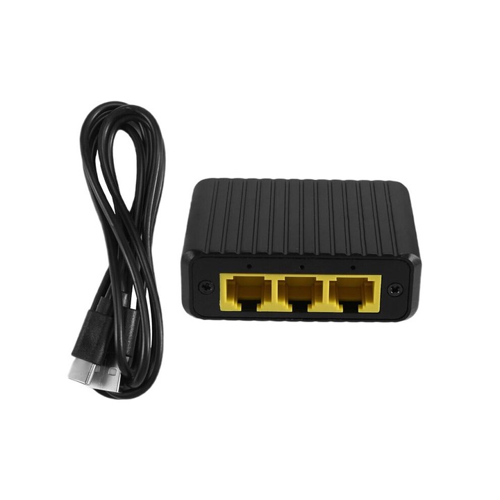 Ethernet комутатор 1000 Mbps, 4-портов, 3 изхода, черен, компактни размери