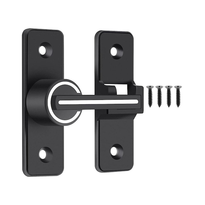 Tolóajtó zár, fém, fekete, 180°-ban világító, 3.8mm, csavarkészlettel