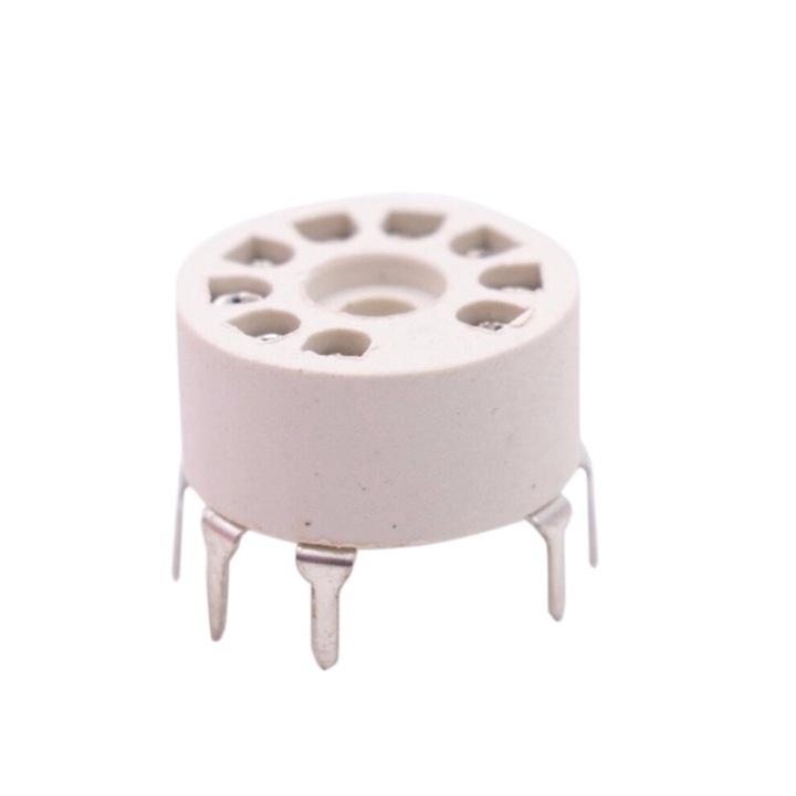 Set de 10 suporturi de tuburi de vid din plastic 9 pini pentru montaj PCB, argintii, diametru 18mm, inaltime 14.5mm