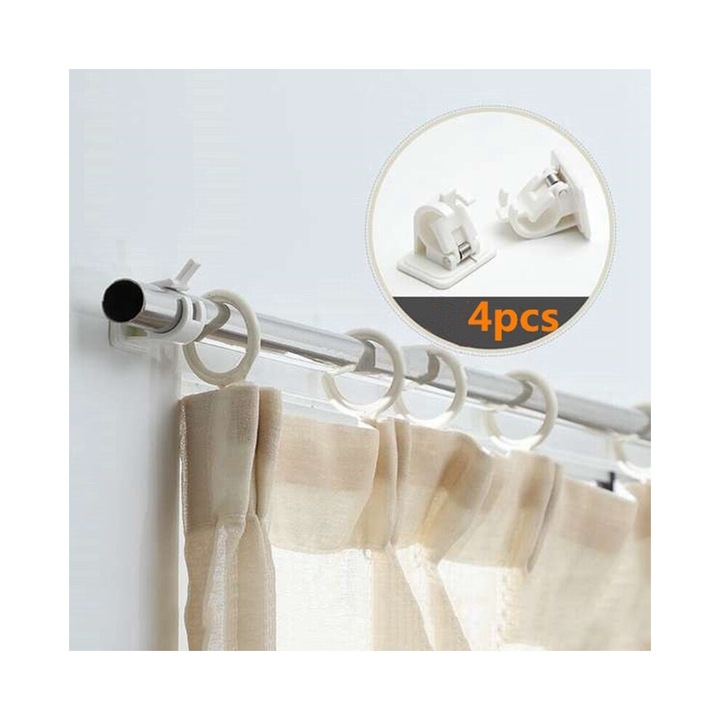 Set 2 x 4 Carlige Autoadezivi, Suport pentru Radacina Cortina, Alb, 4.5x4.2x3.2cm