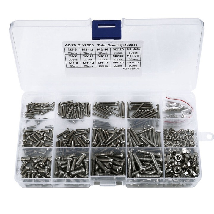 Set 480 Pcs Suruburi M2 M2.5 M3 Din7985 Acier, Rezistent la Coroziune, Argintiu