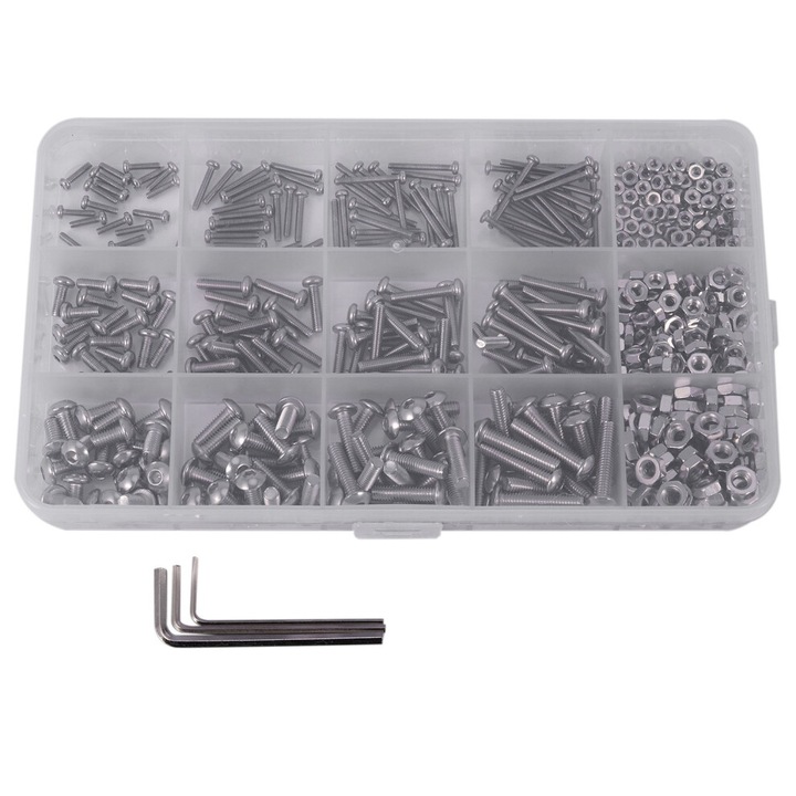 Set 480 Piese Suruburi si Nuci, M2 M3 M4, 12 Dimensiuni, Otel, Argintiu
