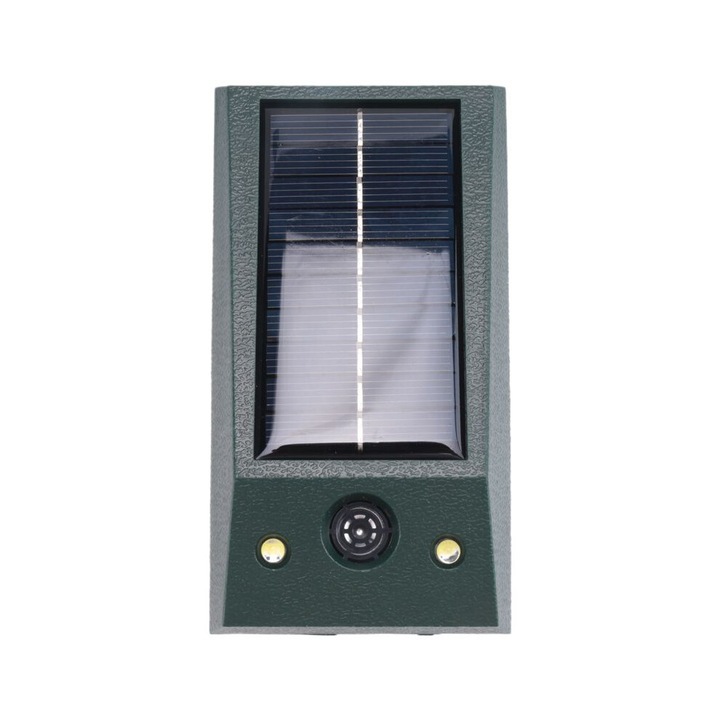 Repulsor ultrasonic pentru animale, verde, 110x50x20mm, cu alarma anti-intruzie si stroboscop de miscare