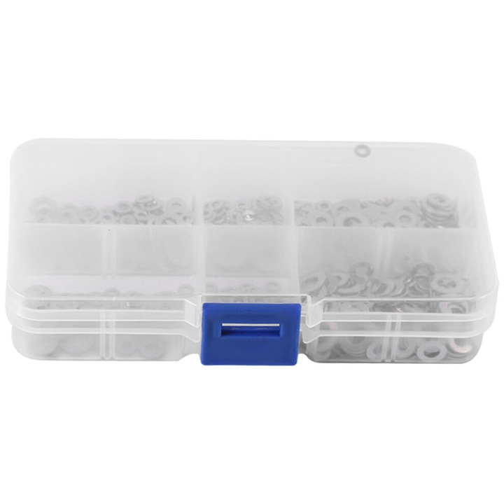 Set 500 Pcs Rondelle Plate din Otel Inoxidabil M1.6 M2 M2.5 M3 M4 M5, Argintie, 11.8x8.1x2.3cm