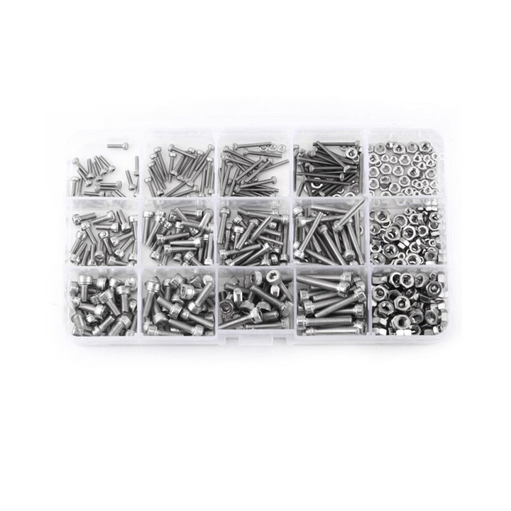 Set 480 pcs Suruburi si Ecrouuri Hexagonale din Otel Inoxidabil M2 M3 M4, Argintii, 13.2x7.2x2.3cm