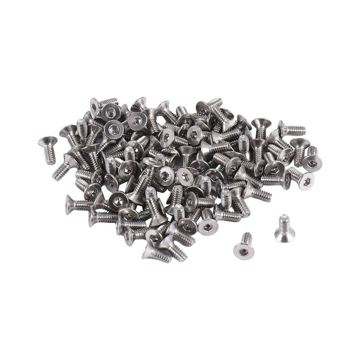 Set 100 suruburi din otel inoxidabil 304HC cu cap plat M2 x 5mm, culoare argintie